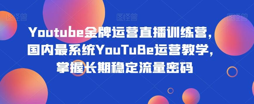 Youtube金牌运营直播训练营，国内最系统YouTuBe运营教学，掌握长期稳定流量密码-网赚项目平台