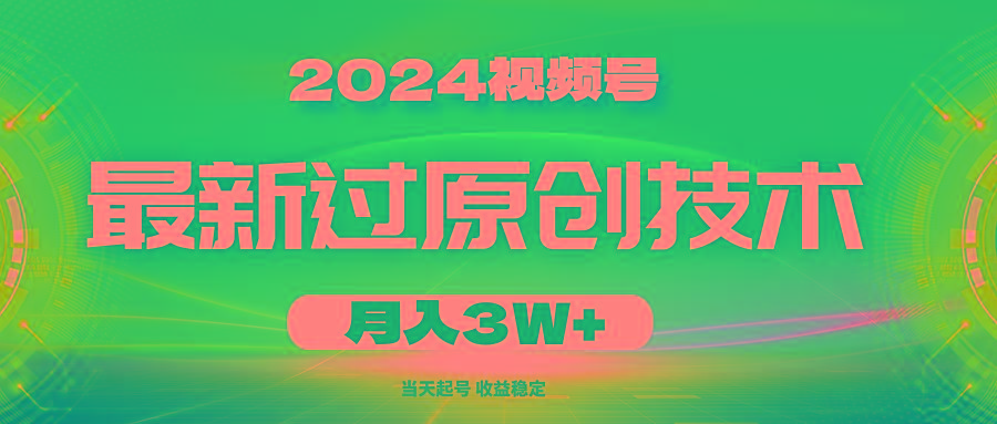 2024视频号最新过原创技术，当天起号，收益稳定，月入3W+-网赚项目平台