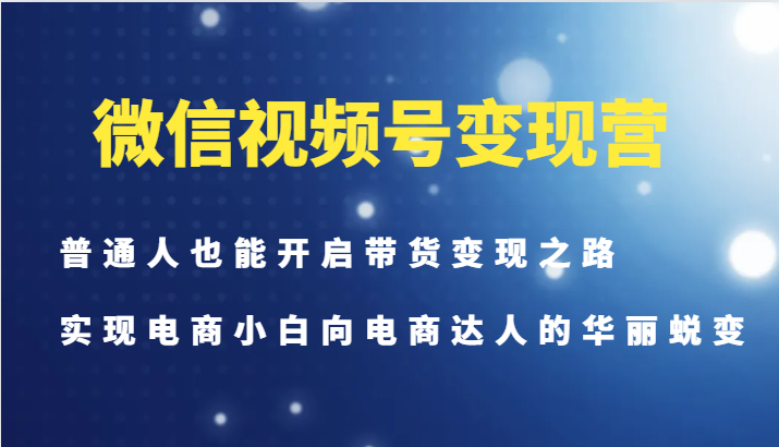 微信视频号变现营-普通人也能开启带货变现之路，实现电商小白向电商达人的华丽蜕变-网赚项目平台