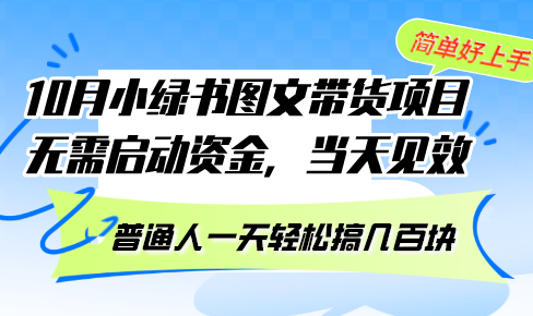 10月份小绿书图文带货项目 无需启动资金 当天见效 普通人一天轻松搞几百块-网赚项目平台