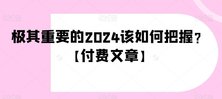 极其重要的2024该如何把握？【付费文章】-网赚项目平台