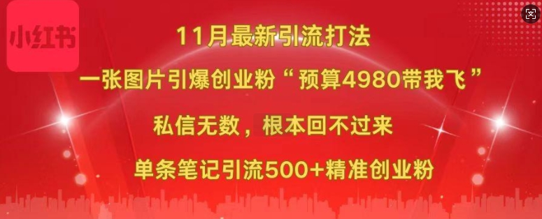小红书11月最新图片打粉，一张图片引爆创业粉，“预算4980带我飞”，单条引流500+精准创业粉-网赚项目平台