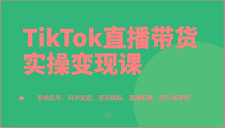 TikTok直播带货实操变现课：系统起号、科学复盘、变现链路、直播配置、团队搭建等-网赚项目平台