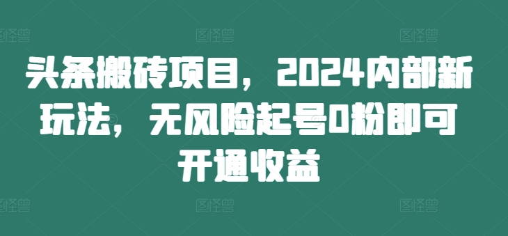 头条搬砖项目，2024内部新玩法，无风险起号0粉即可开通收益-网赚项目平台