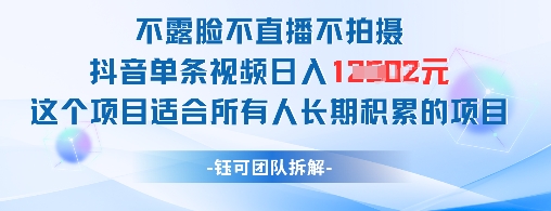 不露脸不直播不拍摄抖音单条视频日入1k+这个项目适合所有人长期积累的项目-网赚项目平台
